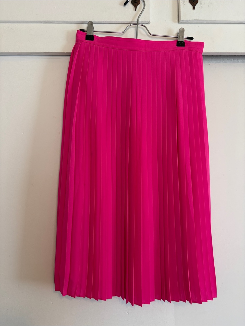 J. Crew Pleated Midi Skirt in Bright Pink